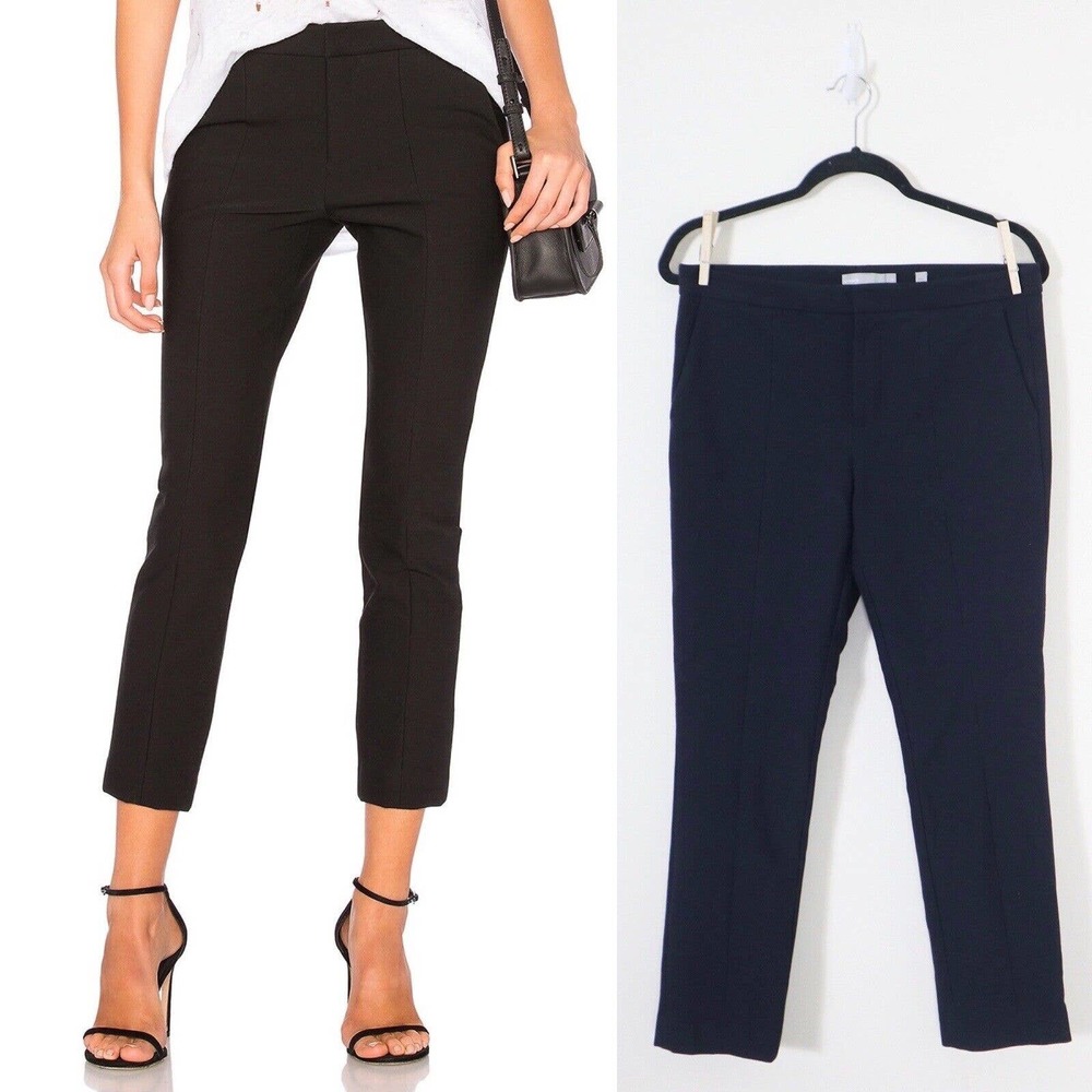 Vince Size 8 Stovepipe Cropped Trousers Navy Blue Seamed Front Ankle Pant - Picture 1 of 11